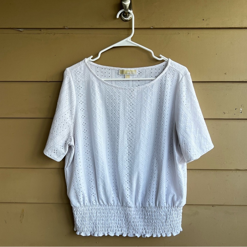 MICHAEL Michael Kors White Eyelet Short Sleeve Blouse